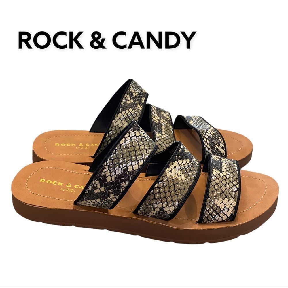 NEW Rock & Candy Presley Snake Triple Band Slide Sandals 9